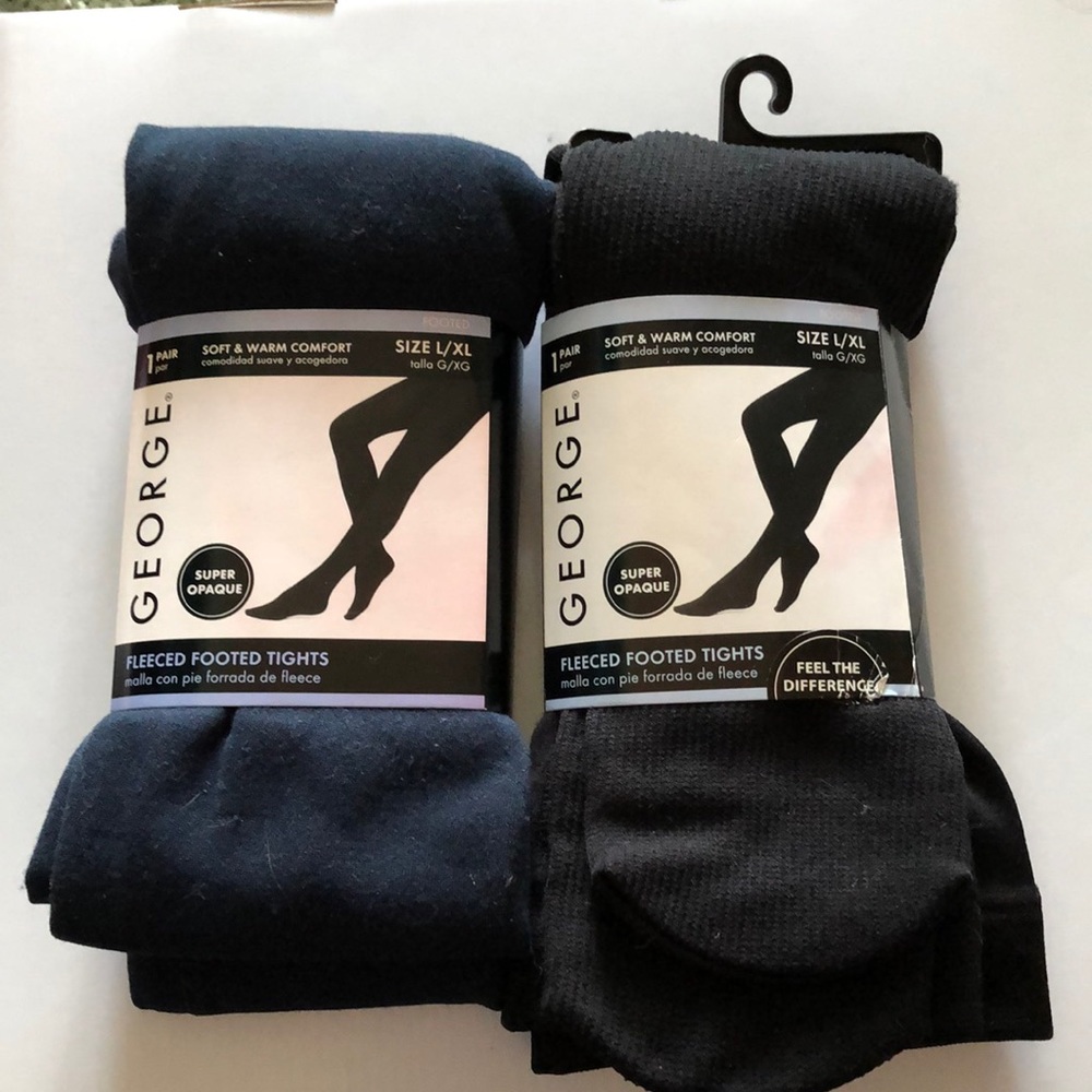 2 for $10 fleece lined tights in navy and black.